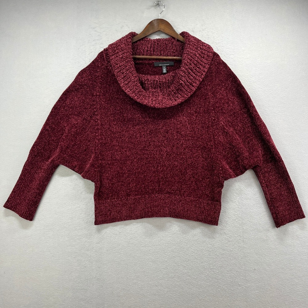 White House Black Market Sweater Womens L Burgundy Chenille Cowl Neck Cozy Knit